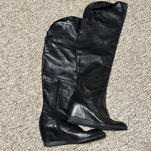 Browns Womens Black Leather Over the Knee-High Wedge Boots - 36 6